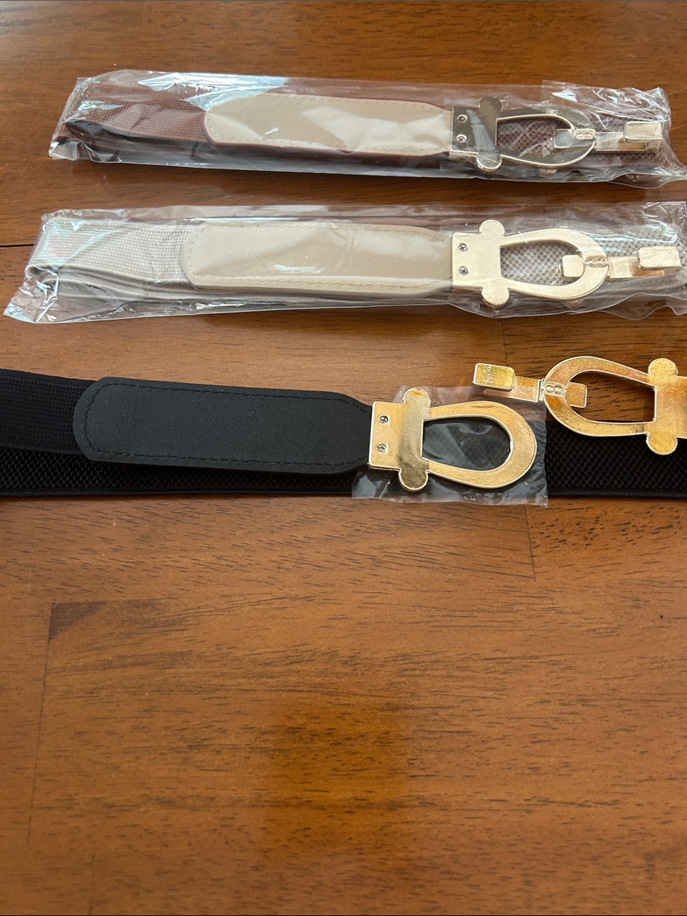 Set of 3 Elastic Waist Belts with Gold Buckle